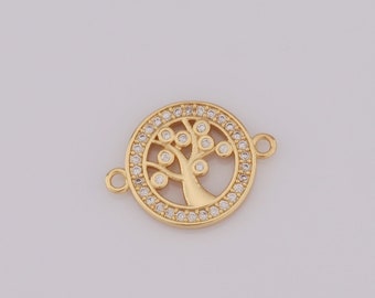 1 pcs Gold CZ Tree of Life Connector,18K Gold Filled Round Connector,Tree Connector DIY Bracelet Necklace Jewelry Making Findings Supply