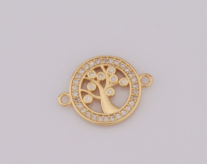 1 pcs Gold CZ Tree of Life Connector,18K Gold Filled Round Connector,Tree Connector DIY Bracelet Necklace Jewelry Making Findings Supply