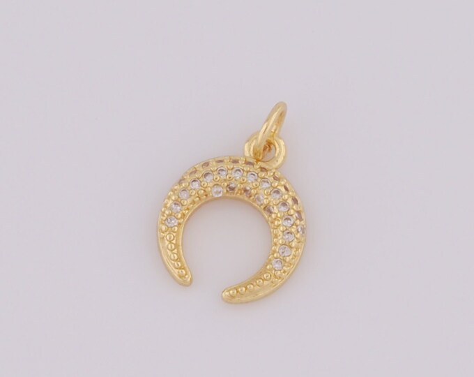 1 pcs Gold CZ Cow Horn Pendant,18K Gold Filled Cow Horn Charm,Cow Horn Charm DIY Bracelet Necklace Jewelry Making Findings Supply
