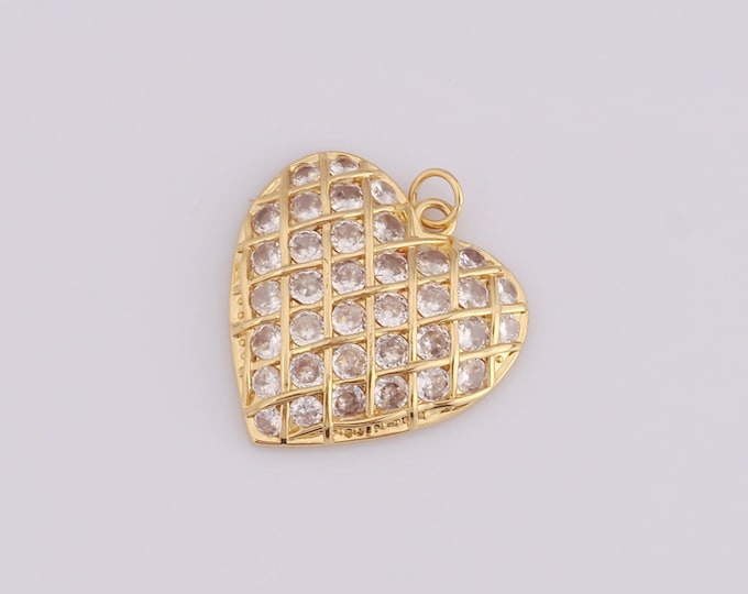 1 pcs Gold Heart Pendant,18K Gold Filled CZ Heart Charm,Heart Charm DIY Bracelet Necklace Jewelry Making Findings Supply