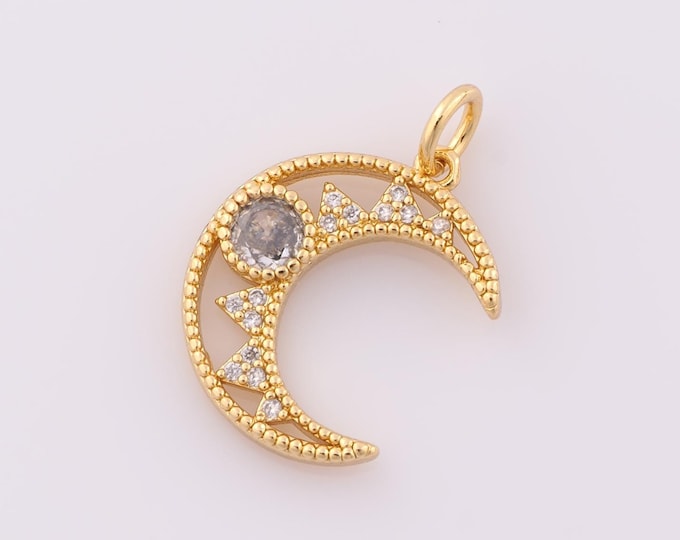 1 pcs Gold CZ Crescent Moon Pendant,18K Gold Filled Moon Charm,Crescent Moon Charm DIY Bracelet Necklace Jewelry Making Findings Supply