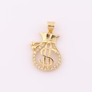 1 pcs Gold CZ Money Bag Pendant,18K Gold Filled Symbol Charm,Money Bag Charm DIY Bracelet Necklace Jewelry Making Findings Supply