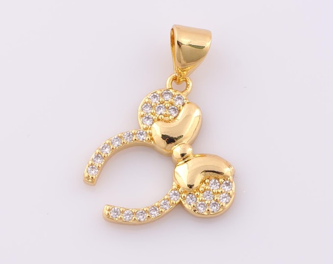 1 pcs Gold CZ Bow Pendant,18K Gold Filled Headband Charm,Bow Charm DIY Bracelet Necklace Jewelry Making Findings Supply