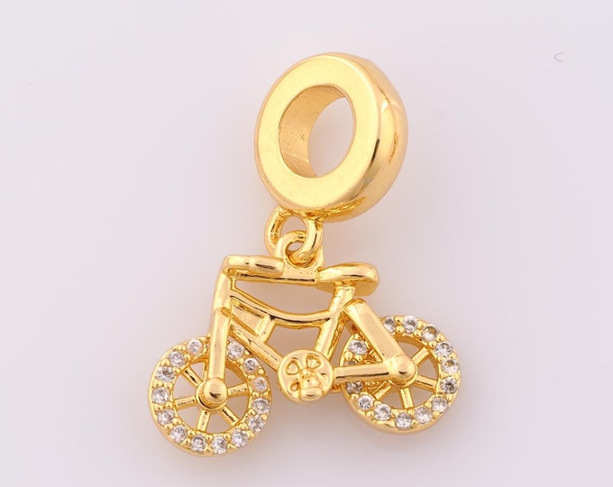1 pcs Gold CZ Bicycle Pendant,18K Gold Filled Bicycle Charm,Bicycle Charm DIY Bracelet Necklace Jewelry Making Findings Supply