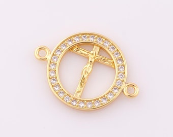 1 pcs Gold CZ Victim Connector,18K Gold Filled Christian Connector,Cross Connector DIY Bracelet Necklace Jewelry Making Findings Supply