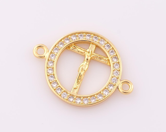 1 pcs Gold CZ Victim Connector,18K Gold Filled Christian Connector,Cross Connector DIY Bracelet Necklace Jewelry Making Findings Supply