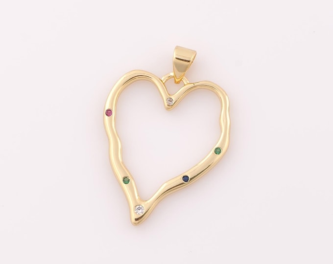 1 pcs Gold CZ Heart Pendant,18K Gold Filled Heart Charm,Heart Charm DIY Bracelet Necklace Jewelry Making Findings Supply
