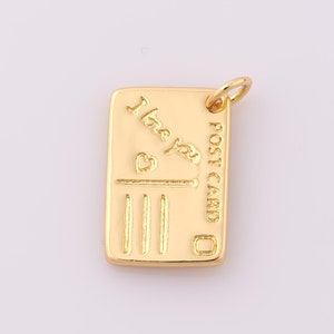 1 peça Pingente de Cartão Postal Dourado, Pingente de Cartão Postal Cheio de Ouro 18K, Pingente de Cartão Postal Pulseira Colar DIY Achados para Fabricação de Joias