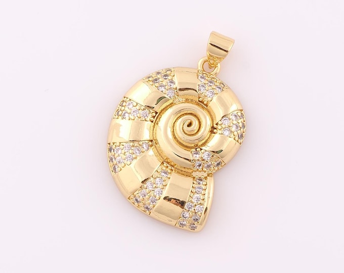 1 pcs Gold CZ Shell Pendant,18K Gold Filled Shell Charm,Shell Charm DIY Bracelet Necklace Jewelry Making Findings Supply