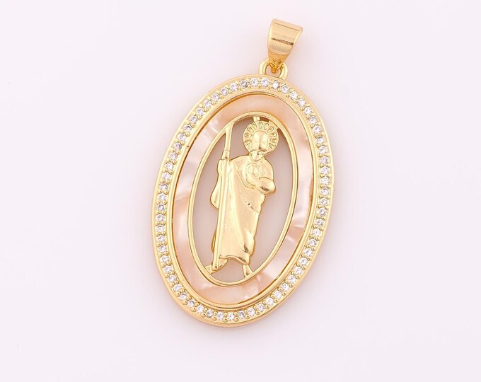 1 pcs Gold CZ St.Juda Pendant,18K Gold Filled Religion Charm,Saint Jude Charm DIY Bracelet Necklace Jewelry Making Findings Supply
