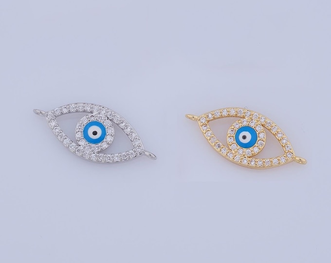 1 pcs Gold Evil Eye Connector,18K Gold Filled CZ Devil Eye Connector,Eye Connector DIY Bracelet Necklace Jewelry Making Findings Supply