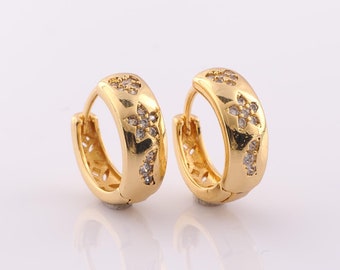 1 pair Gold CZ Flower Earrings,18K Gold Filled Huggie Hoop Earrings,Hoop Earrings,Hypoallergenic Huggie Hoop,Gift for Her