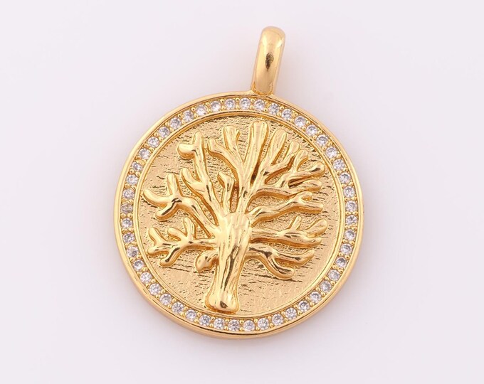 1 pcs Gold CZ Tree of Life Pendant,18K Gold Filled Tree Charm,Tree Charm DIY Bracelet Necklace Jewelry Making Findings Supply
