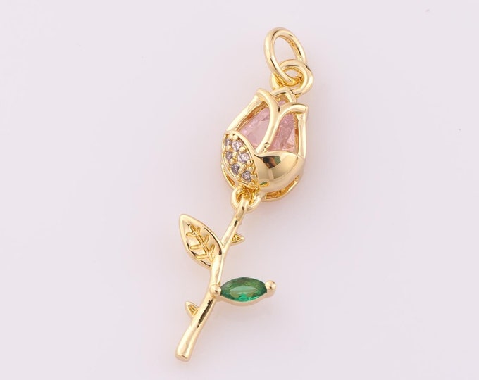 1 pcs Gold CZ Flower Pendant,18K Gold Filled Flower Charm,Flower Charm DIY Bracelet Necklace Jewelry Making Findings Supply