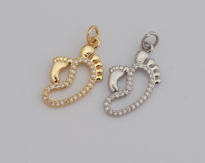 1 pcs Gold CZ Footprint Pendant,18K Gold Filled Footprint Charm,Footprint Charm DIY Bracelet Necklace Jewelry Making Findings Supply
