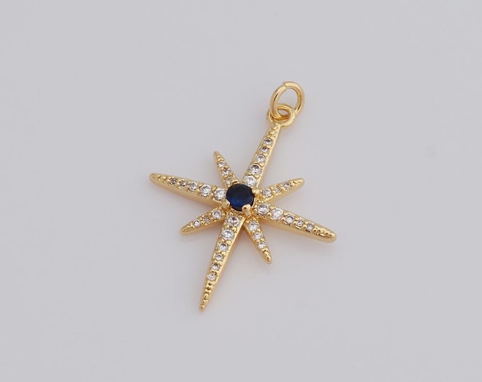 1 pcs Gold CZ North Star Pendant,18K Gold Filled Polaris Charm,Star Charm DIY Bracelet Necklace Jewelry Making Findings Supply