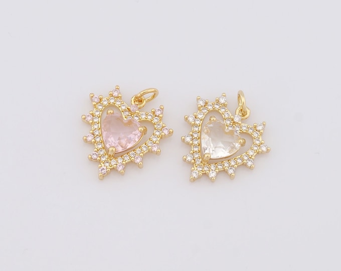 1 pcs Gold Heart Pendant,18K Gold Filled CZ Heart Charm,Heart Charm DIY Bracelet Necklace Jewelry Making Findings Supply