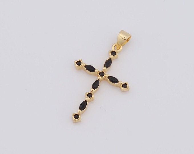 1 pcs Gold Cross Pendant,18K Gold Filled CZ Religion Charm,Christian Charm DIY Bracelet Necklace Jewelry Making Findings Supply