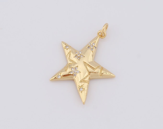 1 pcs Gold Star Pendant,18K Gold Filled CZ Star Charm,Star Charm DIY Bracelet Necklace Jewelry Making Findings Supply