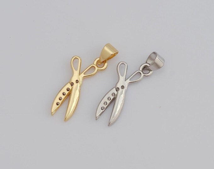 1 pcs Gold CZ Scissors Pendant,18K Gold Filled Scissors Charm,Scissors Charm DIY Bracelet Necklace Jewelry Making Findings Supply