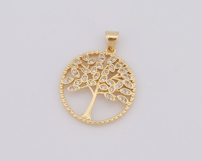 1 pcs Gold Tree of Life Pendant,18K Gold Filled CZ Tree Charm,Tree Charm DIY Bracelet Necklace Jewelry Making Findings Supply