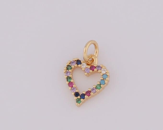 1 pcs Gold CZ Heart Pendant,18K Gold Filled Heart Charm,Heart Charm DIY Bracelet Necklace Jewelry Making Findings Supply