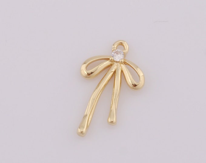 1 pcs Gold CZ Bow Pendant,18K Gold Filled Bow Charm,Bow Charm DIY Bracelet Necklace Jewelry Making Findings Supply