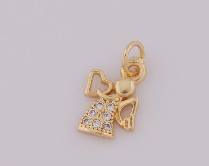 1 pcs Gold Heart Pendant,18K Gold Filled CZ Angel Charm,Angel Charm DIY Bracelet Necklace Jewelry Making Findings Supply