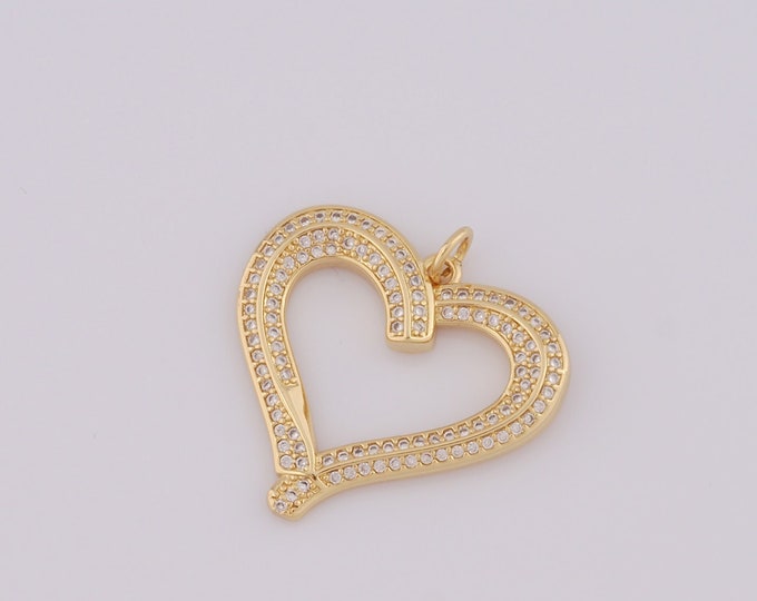 1 pcs Gold CZ Heart Pendant,18K Gold Filled Heart Charm,Heart Charm DIY Bracelet Necklace Jewelry Making Findings Supply