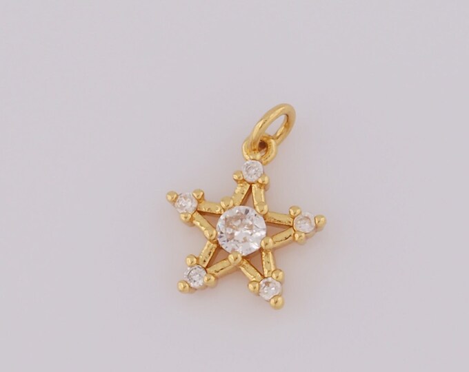 1 pcs Gold CZ Star Pendant,18K Gold Filled Star Charm,Star Charm DIY Bracelet Necklace Jewelry Making Findings Supply