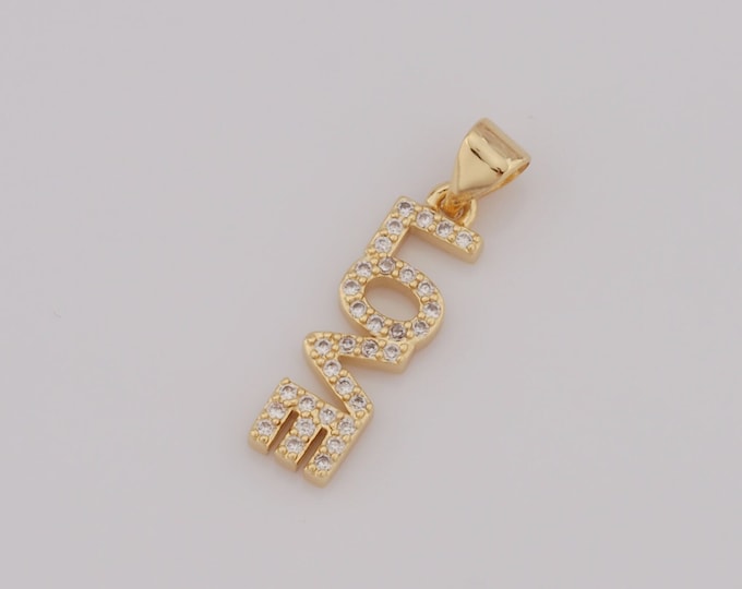 1 pcs Gold LOVE Pendant,18K Gold Filled CZ Letter Charm,Letter Charm DIY Bracelet Necklace Jewelry Making Findings Supply