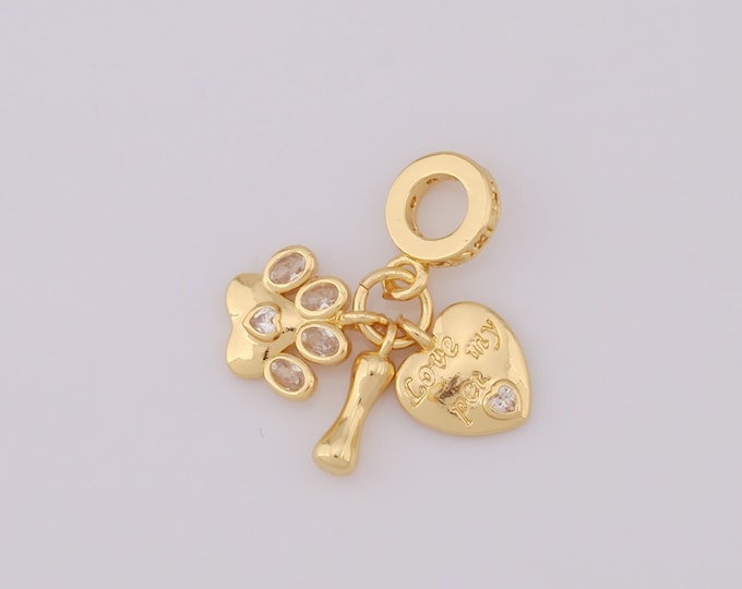 1 pcs Gold Heart Pendant,18K Gold Filled CZ Round Charm,Footprint Charm DIY Bracelet Necklace Jewelry Making Findings Supply
