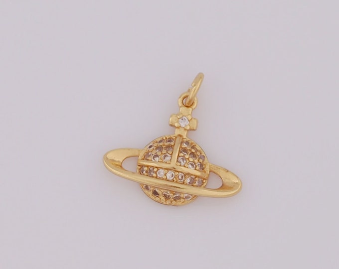 1 pcs Gold Saturn Pendant,18K Gold Filled CZ Saturn Charms,Saturn Charms DIY Bracelet Necklace Jewelry Making Findings Supply