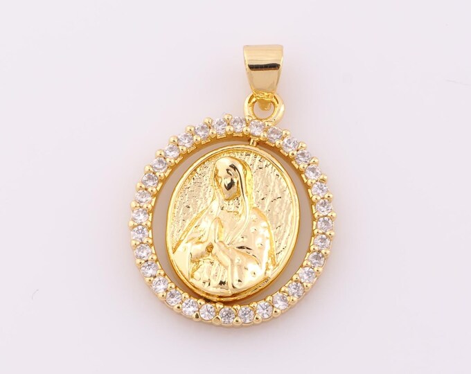 1 pcs Gold CZ Virgin Mary Pendant,18K Gold Filled Religion Charm,Catholic Charm DIY Bracelet Necklace Jewelry Making Findings Supply