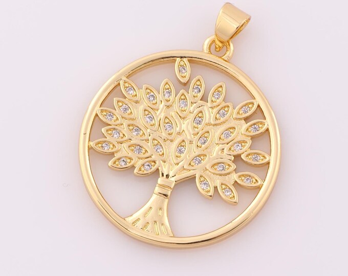 1 pcs Gold CZ Tree of Life Pendant,18K Gold Filled Tree Charm,Tree Charm DIY Bracelet Necklace Jewelry Making Findings Supply