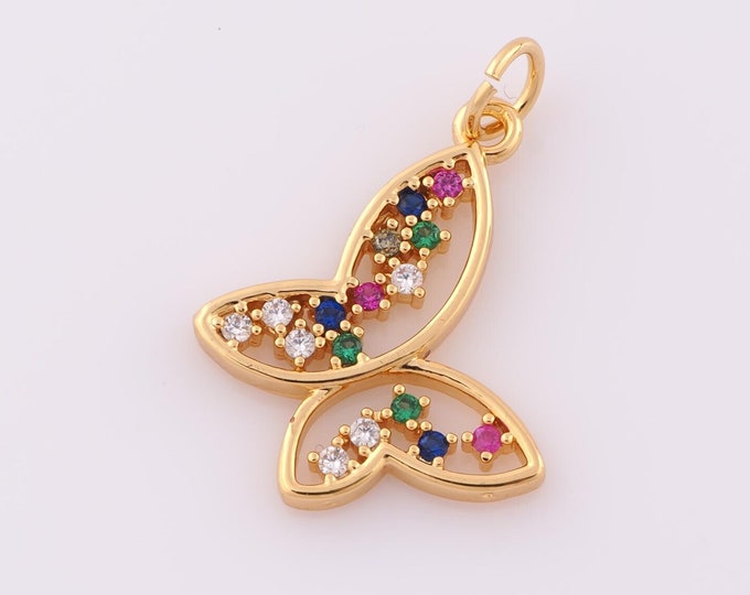 1 pcs Gold CZ Butterfly Pendant,18K Gold Filled Butterfly Charm,Butterfly Charm DIY Bracelet Necklace Jewelry Making Findings Supply