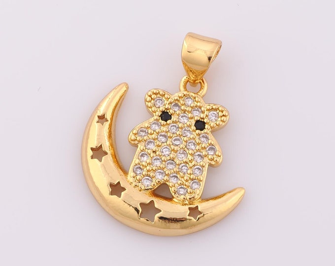 1 pcs Gold CZ Moon Pendant,18K Gold Filled Bear Charm,Star Charm DIY Bracelet Necklace Jewelry Making Findings Supply