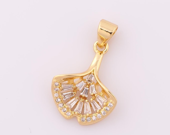 1 pcs Gold CZ Leaf Pendant,18K Gold Filled Leaf Charm,Leaf Charm DIY Bracelet Necklace Jewelry Making Findings Supply
