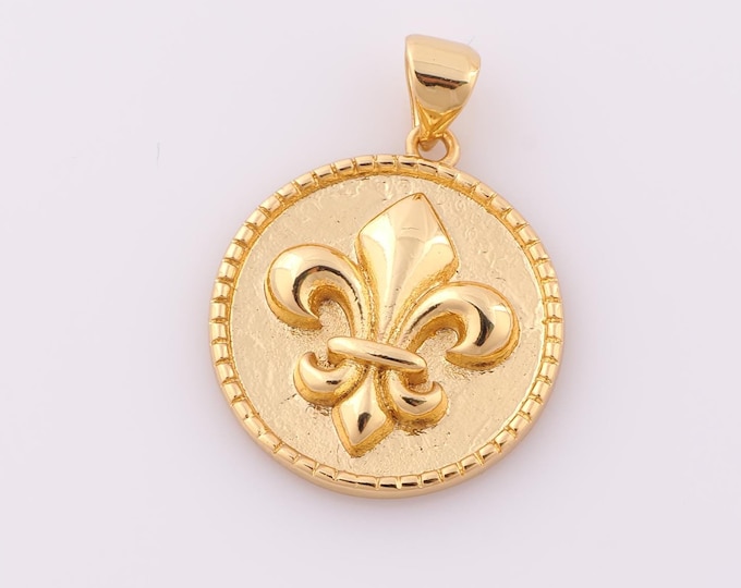 1 pcs Gold Garden Iris Pendant,18K Gold Filled Coin Charm,Round Charm DIY Bracelet Necklace Jewelry Making Findings Supply