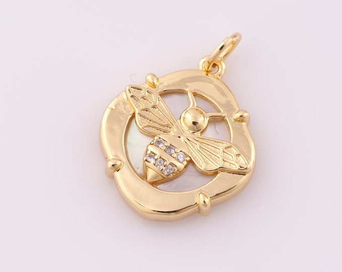 1 pcs Gold CZ Bee Pendant,18K Gold Filled Bee Charm,Bee Charm DIY Bracelet Necklace Jewelry Making Findings Supply