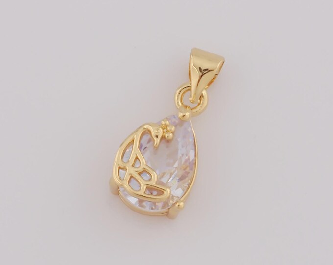 1 pcs Gold CZ Water Drop Pendant,18K Gold Filled Water Drop Charm,Water Drop Charm DIY Bracelet Necklace Jewelry Making Findings Supply