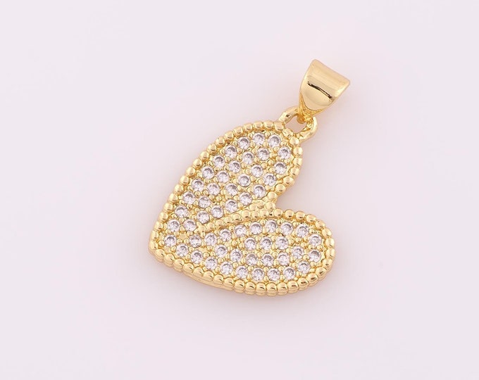 1 pcs Gold CZ Heart Pendant,18K Gold Filled Heart Charm,Heart Charm DIY Bracelet Necklace Jewelry Making Findings Supply