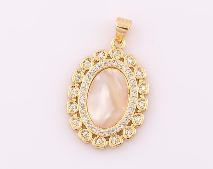 1 pcs Gold CZ Heart Pendant,18K Gold Filled Round Charm,Heart Charm DIY Bracelet Necklace Jewelry Making Findings Supply