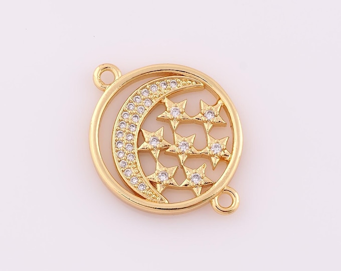 1 pcs Gold CZ Moon Connector,18K Gold Filled Star Connector,Moon Connector DIY Bracelet Necklace Jewelry Making Findings Supply