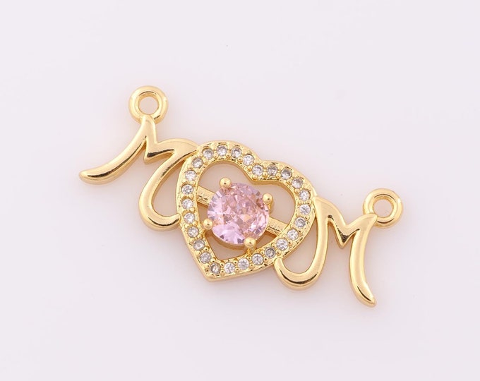 1 pcs Gold CZ MOM Pendant,18K Gold Filled Heart Charm,Letter Charm DIY Bracelet Necklace Jewelry Making Findings Supply
