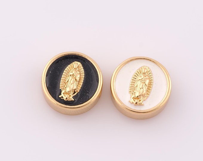1 pcs 18K Gold Filled Enamel Virgin Mary Spacer Beads,Religion Beads Catholic Beads for DIY Jewelry Making Findings Supply