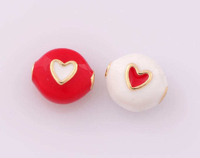 1 pcs 18K Gold Filled Enamel Heart Spacer Beads,Heart Beads for DIY Jewelry Making Findings Supply