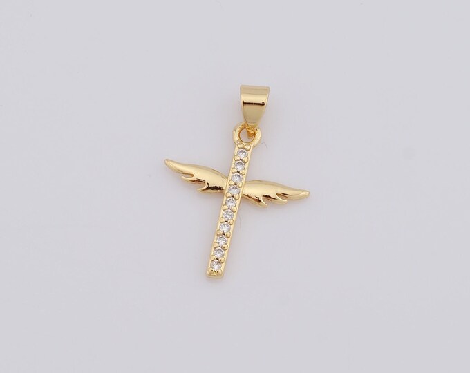 1 pcs Gold Cross Pendant,18K Gold Filled CZ Religion Charm,Christian Charm DIY Bracelet Necklace Jewelry Making Findings Supply
