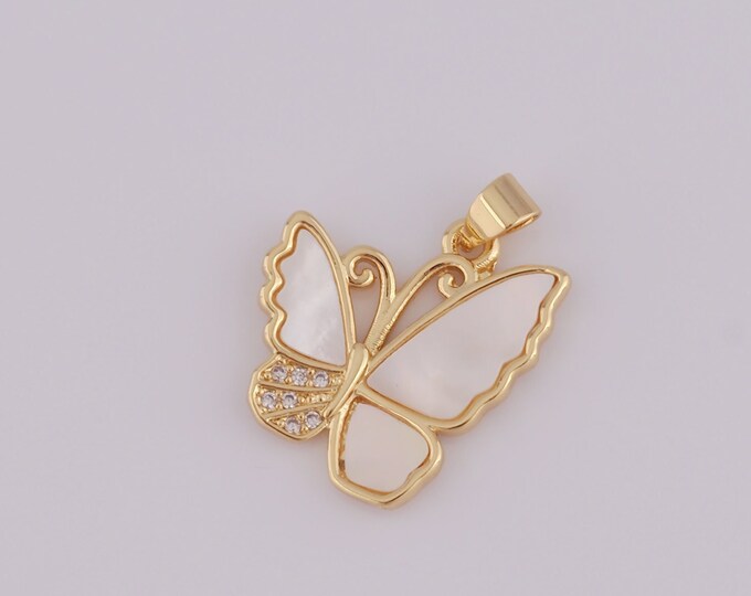 1 pcs Gold Enamel Butterfly Pendant,18K Gold Filled Butterfly Charm,Butterfly Charm DIY Bracelet Necklace Jewelry Making Findings Supply