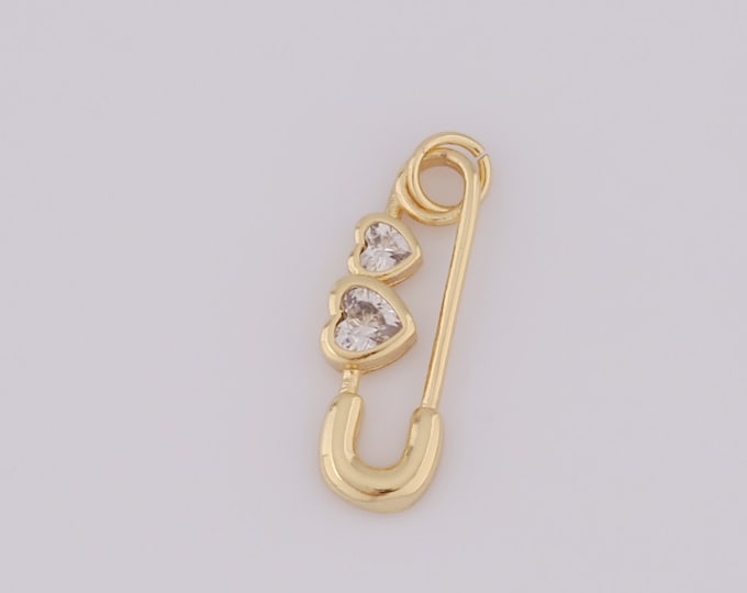 1 pcs Gold CZ Heart Pendant,18K Gold Filled Paper Clip Charm,Heart Charm DIY Bracelet Necklace Jewelry Making Findings Supply
